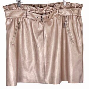 Marc New York XL Light Pink Metallic Faux Leather Skirt Belt Zipper Details NWT